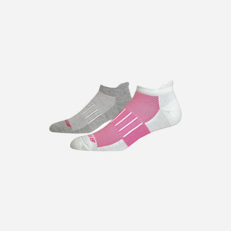 Brooks Ghost Midweight 2-Pack NZ - Men's Running Socks - Oxford/Fluoro Pink (74630-PZGU)